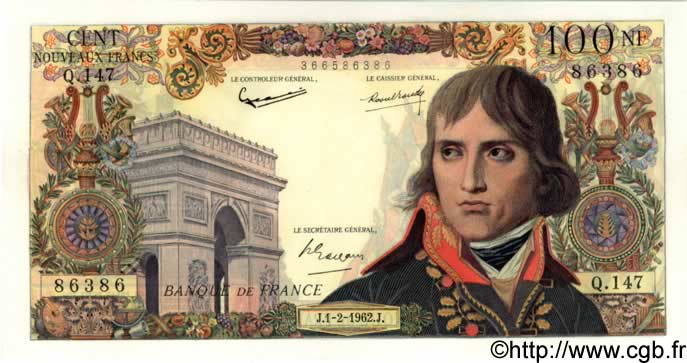 100 Nouveaux Francs BONAPARTE FRANCE  1962 F.59.13 AU