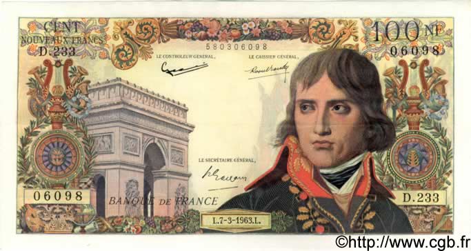 100 Nouveaux Francs BONAPARTE FRANCIA  1963 F.59.20 EBC a SC