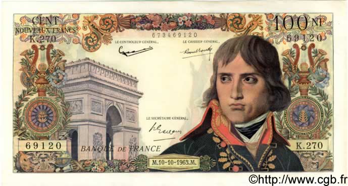 100 Nouveaux Francs BONAPARTE FRANCIA  1963 F.59.23 q.AU