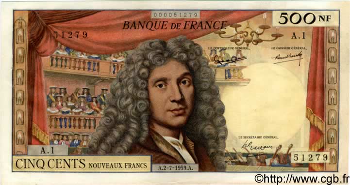 500 Nouveaux Francs MOLIÈRE FRANKREICH  1959 F.60.01A1 VZ