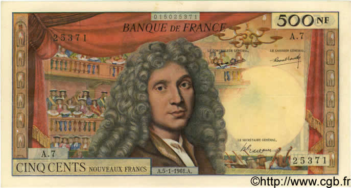 500 Nouveaux Francs MOLIÈRE FRANCIA  1961 F.60.03 q.SPL