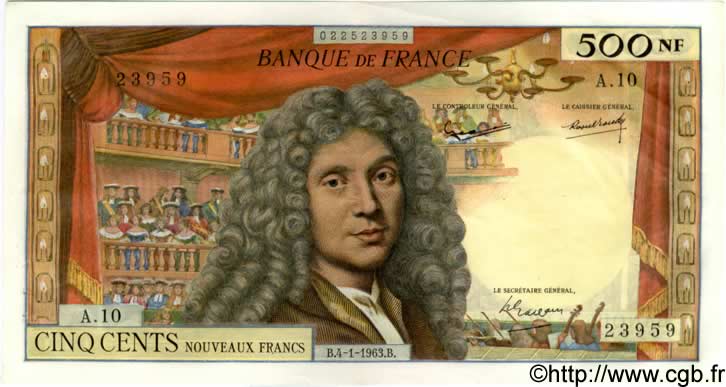 500 Nouveaux Francs MOLIÈRE FRANCIA  1963 F.60.04 SPL a AU