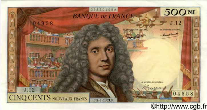 500 Nouveaux Francs MOLIÈRE FRANCIA  1963 F.60.05 EBC a SC