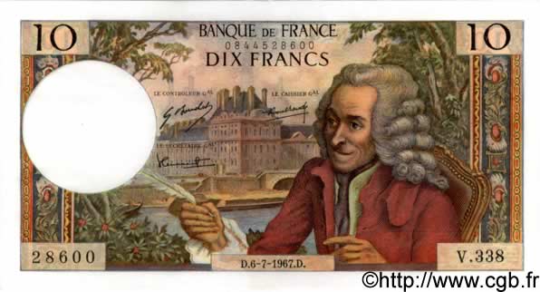 10 Francs VOLTAIRE FRANCE  1967 F.62.27 UNC-
