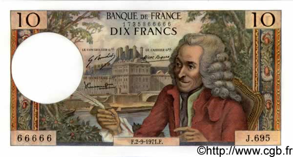 10 Francs VOLTAIRE FRANCIA  1971 F.62.51 FDC