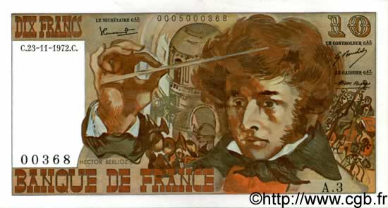 10 Francs BERLIOZ FRANCIA  1972 F.63.01 EBC a SC