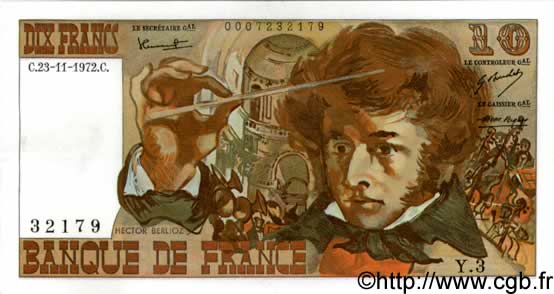 10 Francs BERLIOZ FRANCIA  1972 F.63.01 AU