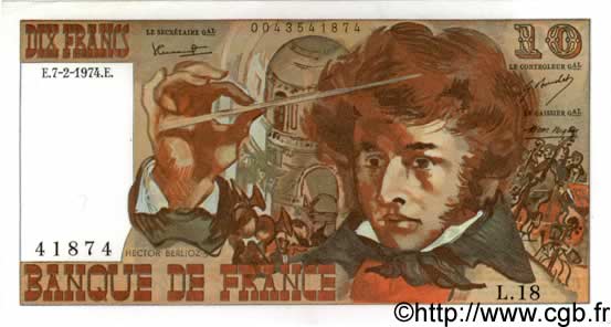 10 Francs BERLIOZ FRANCIA  1974 F.63.03 AU