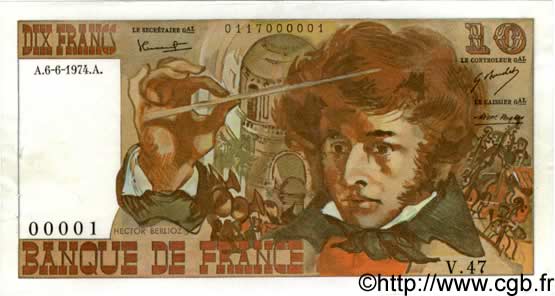 10 Francs BERLIOZ FRANKREICH  1974 F.63.05 VZ+