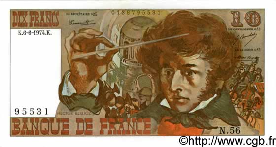 10 Francs BERLIOZ FRANKREICH  1974 F.63.05 ST