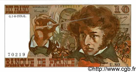 10 Francs BERLIOZ FRANCE  1974 F.63.06 UNC