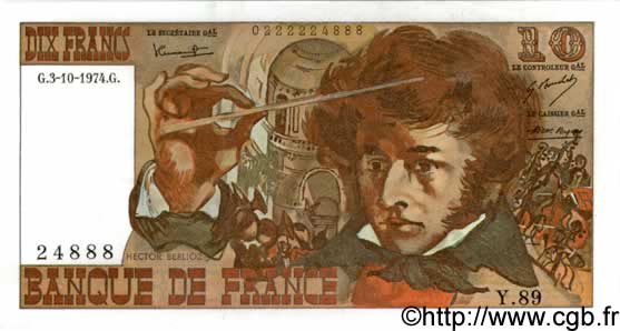 10 Francs BERLIOZ FRANCE  1974 F.63.07a SPL+