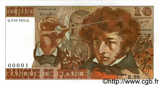 10 Francs BERLIOZ FRANKREICH  1974 F.63.07a ST
