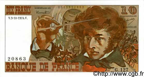 10 Francs BERLIOZ FRANCIA  1974 F.63.07b EBC+