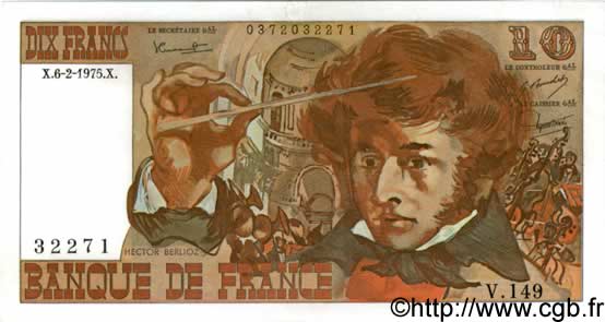 10 Francs BERLIOZ FRANCIA  1975 F.63.08 EBC+