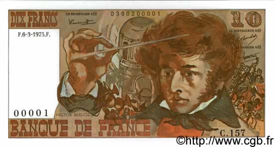 10 Francs BERLIOZ FRANCE  1975 F.63.09 UNC