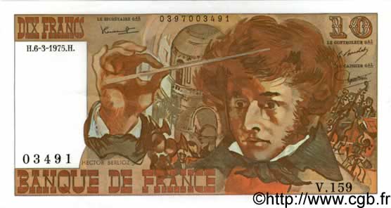 10 Francs BERLIOZ FRANKREICH  1975 F.63.09 VZ+
