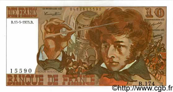 10 Francs BERLIOZ FRANCIA  1975 F.63.10 AU