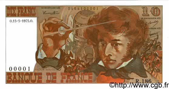 10 Francs BERLIOZ FRANKREICH  1975 F.63.10 ST