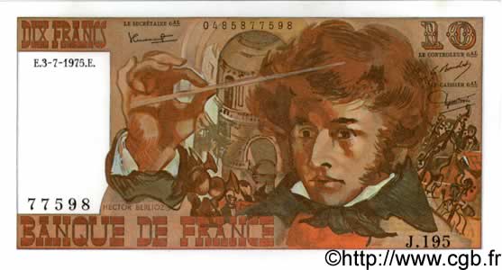10 Francs BERLIOZ FRANCIA  1975 F.63.11 FDC