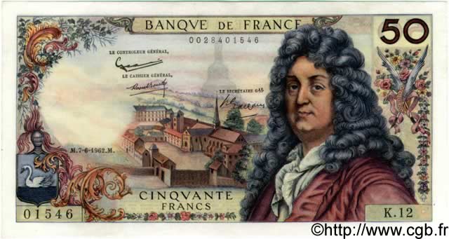 50 Francs RACINE FRANCIA  1962 F.64.01 q.FDC
