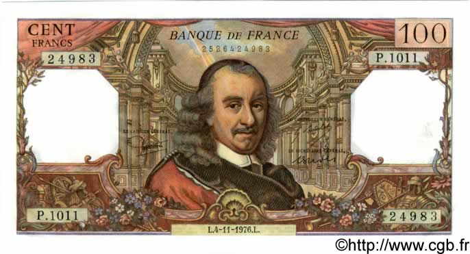 100 Francs CORNEILLE FRANCE  1976 F.65.55 UNC-