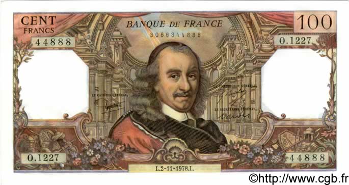 100 Francs CORNEILLE FRANCIA  1978 F.65.64 q.FDC