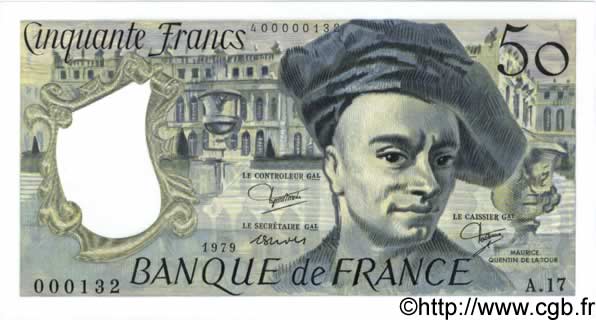 50 Francs QUENTIN DE LA TOUR FRANCIA  1979 F.67.05A17 FDC