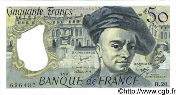 50 Francs QUENTIN DE LA TOUR FRANCE  1980 F.67.06 AU+
