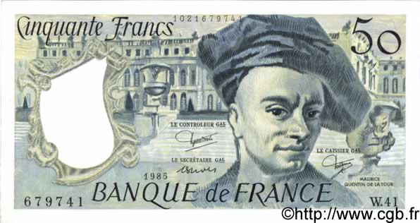 50 Francs QUENTIN DE LA TOUR FRANCIA  1985 F.67.11 AU