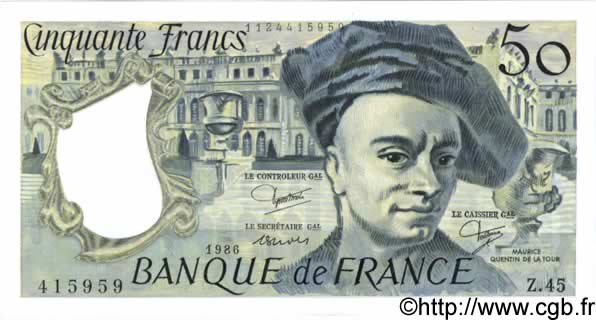 50 Francs QUENTIN DE LA TOUR FRANCE  1986 F.67.12 AU