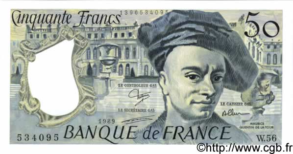 50 Francs QUENTIN DE LA TOUR FRANCE  1989 F.67.15 UNC-
