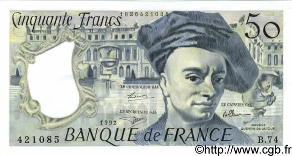 50 Francs QUENTIN DE LA TOUR FRANKREICH  1992 F.67.19b fST+
