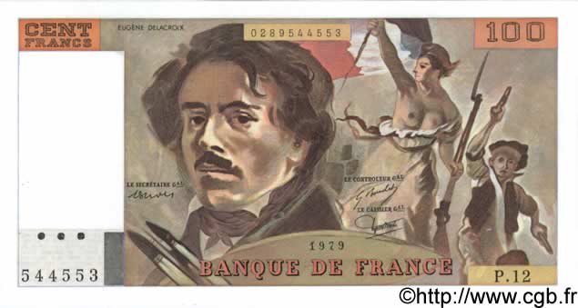 100 Francs DELACROIX modifié FRANCE  1979 F.69.02c UNC