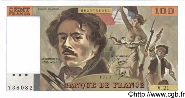 100 Francs DELACROIX modifié FRANKREICH  1979 F.69.03 ST