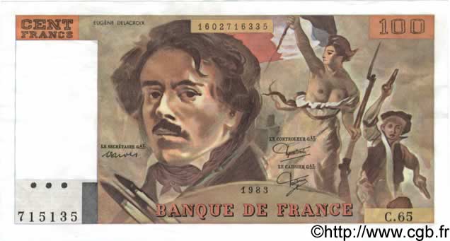 100 Francs DELACROIX modifié FRANCIA  1983 F.69.07 SC