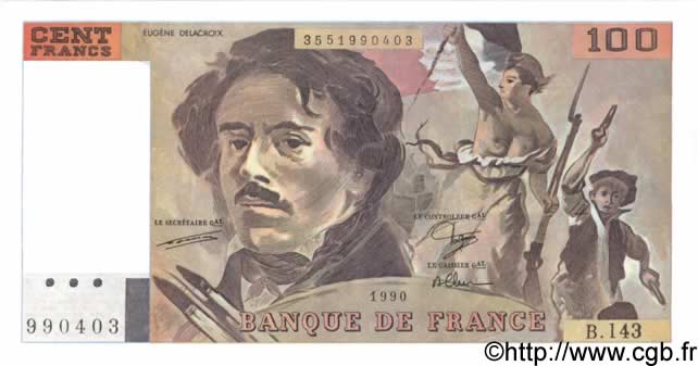 100 Francs DELACROIX Imprimé en continu FRANKREICH  1990 F.69bis.01bB ST