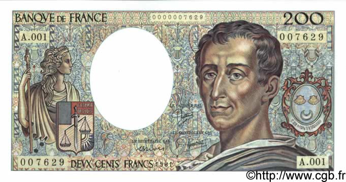 200 Francs MONTESQUIEU FRANKREICH  1981 F.70.01A1 ST