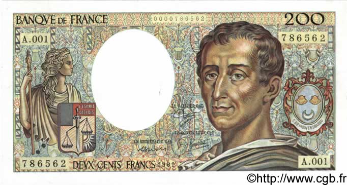 200 Francs MONTESQUIEU FRANKREICH  1981 F.70.01 VZ+