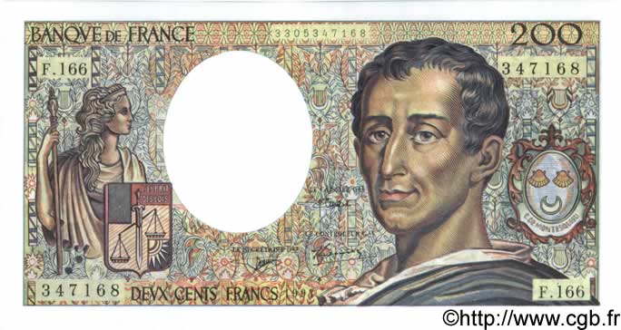 200 Francs MONTESQUIEU modifié FRANKREICH  1994 F.70/2.01 ST