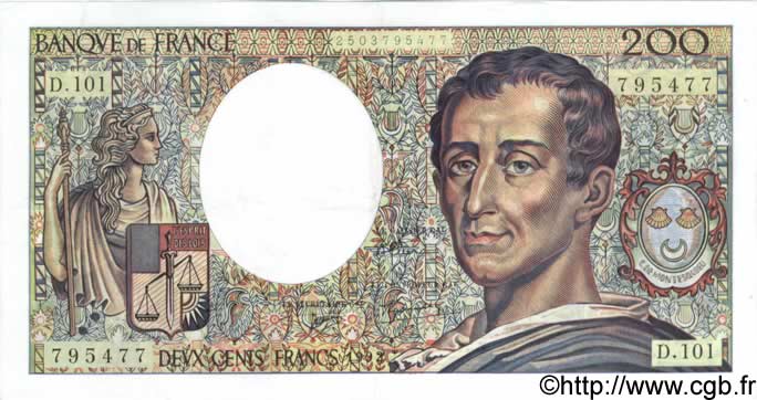 200 Francs MONTESQUIEU alphabet 101 FRANCIA  1992 F.70bis.01 AU