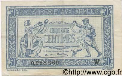 50 Centimes TRÉSORERIE AUX ARMÉES 1919 FRANCIA  1919 VF.02.06 MBC+