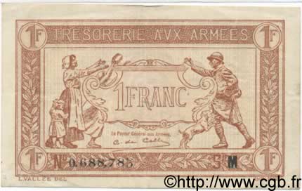 1 Franc TRÉSORERIE AUX ARMÉES 1917 FRANCE  1917 VF.03.13 VF+