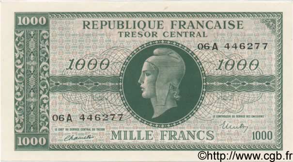 1000 Francs MARIANNE chiffres gras FRANCE  1945 VF.12.01 UNC