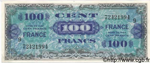 100 Francs FRANCE FRANKREICH  1944 VF.25.09 fST+