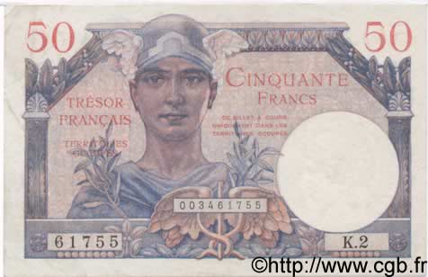50 Francs TRÉSOR FRANÇAIS FRANCIA  1947 VF.31.02 q.SPL