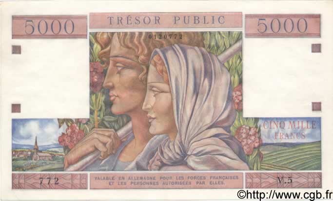 5000 Francs TRÉSOR PUBLIC FRANCIA  1955 VF.36.01 EBC+