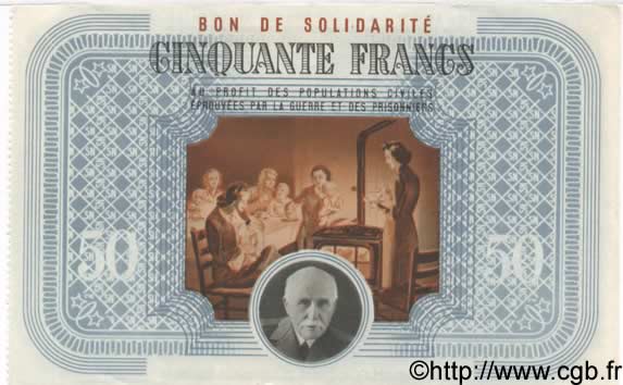 50 Francs BON DE SOLIDARITÉ FRANCE Regionalismus und verschiedenen  1941 KL.09A fST