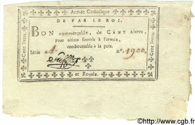 100 Livres FRANCE  1794 Laf.277 XF