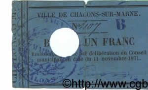 1 Franc FRANCE regionalism and various  1871 BPM.043.3 F